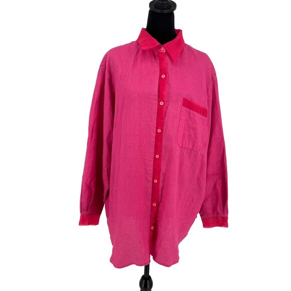Preston & York Womens Pink Linen Button Down Shirt Womens Size 20W 2X Oversized - Picture 1 of 6